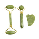 Kit 3 Peças Rolo de Jade Natural – Gua Sha + Rolo de Jade