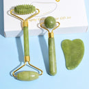 Kit 3 Peças Rolo de Jade Natural – Gua Sha + Rolo de Jade
