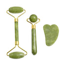 Kit 3 Peças Rolo de Jade Natural – Gua Sha + Rolo de Jade